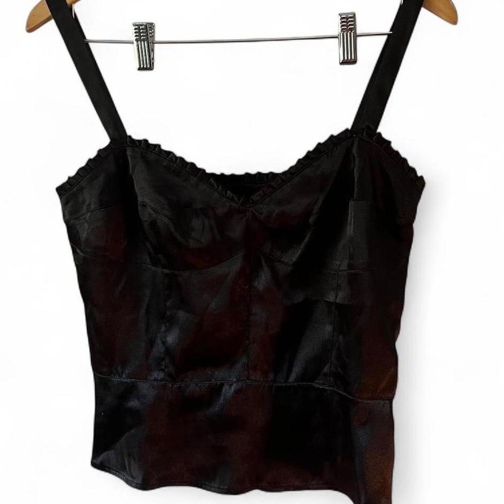 Nicole Miller Black Satin Corset Top Silky Structured Side Zip Rocker Evening 10